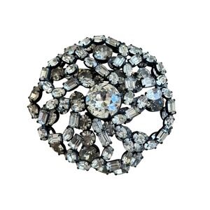 VTG Schreiner NY Crystal Rhinestone Brooch Pin Jeweled Sparkly Art Deco Layered